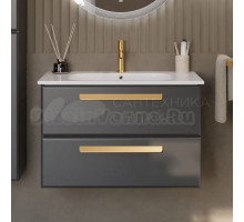 Тумба с раковиной Cezares Eco Cer 80 ручки сатиновое золото, grafito