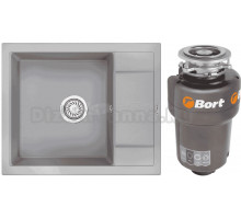 Комплект Мойка Granula 6002, алюминиум + Измельчитель Bort Titan Max Power FullControl