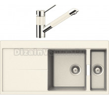 Комплект Мойка Schock Horizont 60D (D-150) Cristadur магнолия, интегрированная + Смеситель Cristadur SC-200-D выдвижной излив, магнолия