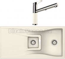 Комплект Мойка Schock Waterfall 60D (D-150) Cristadur магнолия, интегрированная + Смеситель Cristadur SC-510-D выдвижной излив, магнолия