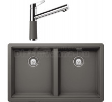 Комплект Мойка Schock Greenwich 701069U 80-2 Cristadur серебристый камень + Смеситель Cristadur SC-510 серебристый камень