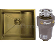 Комплект Мойка Granula Kitchen Space 5045U, золото сатин + Измельчитель Bort Titan Max Power