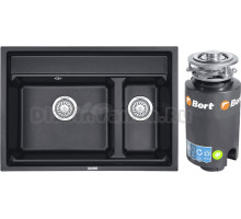 Комплект Мойка Granula Kitchen Space 7302, шварц + Измельчитель Bort Titan 4000
