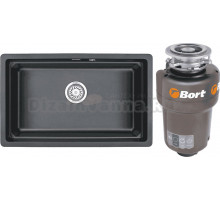 Комплект Мойка Granula Kitchen Space 7303U, шварц + Измельчитель Bort Titan 5000 Control