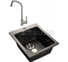 Комплект Мойка GranFest Practik P505 черный + Смеситель MEGA City MG- ZRV104 хром