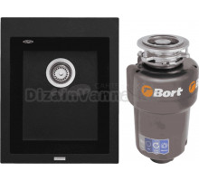 Комплект Мойка Longran Cube CUG410.500 - 10 onyx + Измельчитель Bort Titan 5000 Control