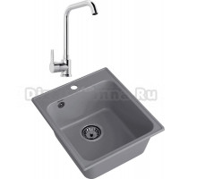 Комплект Мойка GranFest Quarz 17 темно-серая + Смеситель MEGA Ege MG-PL10 хром