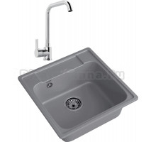 Комплект Мойка GranFest Quarz 48 темно-серая + Смеситель MEGA Ege MG-PL10 хром
