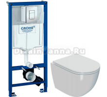 Комплект Унитаз подвесной Bauedge Bau Dream Hurricane 5 Inclosed + Инсталляция Grohe Rapid SL 38772001 3 в 1 с кнопкой смыва