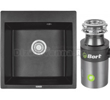 Комплект Мойка KRONA Quadrat W510-520 1 51х50 см, black + Измельчитель Bort Titan 4000 Plus