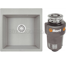 Комплект Мойка KRONA Quadrat W510-520 1 51х50 см, gray + Измельчитель Bort Titan 5000 Control