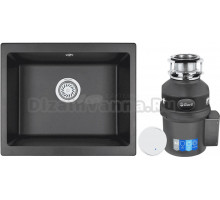 Комплект Мойка KRONA Quadrat W550-460 1 55х46 см, black + Измельчитель Bort Titan 9000