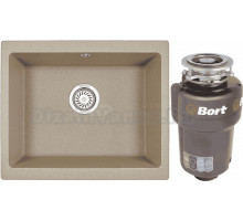 Комплект Мойка KRONA Quadrat W550-460 1 55х46 см, sand + Измельчитель Bort Titan Max Power FullControl