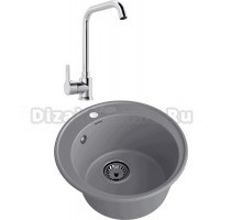 Комплект Мойка GranFest Quarz Z08 темно-серая + Смеситель MEGA Ege MG-PL10 хром