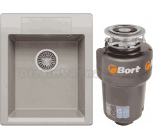 Комплект Мойка Polygran Argo 420 серая + Измельчитель Bort Titan Max Power