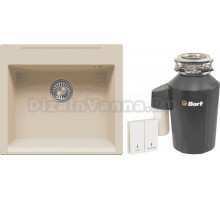 Комплект Мойка Polygran Argo 560 опал + Измельчитель Bort Alligator Green