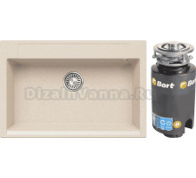 Комплект Мойка Polygran Argo 760 кремовая + Измельчитель Bort Titan 4000