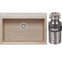 Комплект Мойка Polygran Argo 760 песочная + Измельчитель Bort Titan 4000 Plus