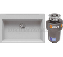 Комплект Мойка Polygran Argo 760 светло-серая + Измельчитель Bort Titan 5000