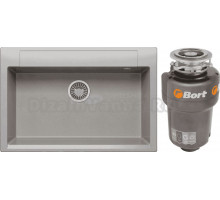 Комплект Мойка Polygran Argo 760 серая + Измельчитель Bort Titan 5000 Control