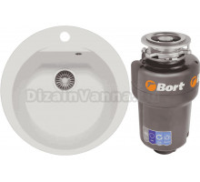 Комплект Мойка Polygran Atol 627451 белый хлопок + Измельчитель Bort Titan Max Power