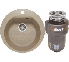Комплект Мойка Polygran Atol 627475 песочная + Измельчитель Bort Titan Max Power FullControl