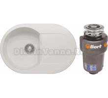 Комплект Мойка Polygran Atol 679030 белый хлопок + Измельчитель Bort Titan Max Power