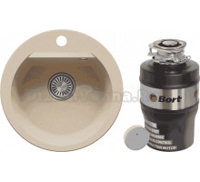 Комплект Мойка Polygran Atol 855526 опал + Измельчитель Bort Alligator Mega