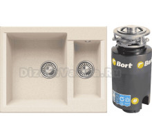 Комплект Мойка Polygran Brig 620 кремовая + Измельчитель Bort Titan 4000