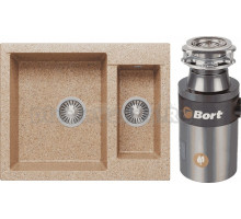 Комплект Мойка Polygran Brig 620 песочная + Измельчитель Bort Titan 4000 Plus