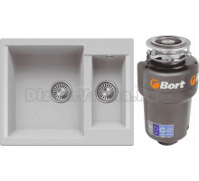 Комплект Мойка Polygran Brig 620 светло-серая + Измельчитель Bort Titan 5000