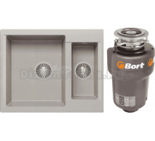 Комплект Мойка Polygran Brig 620 серая + Измельчитель Bort Titan 5000 Control