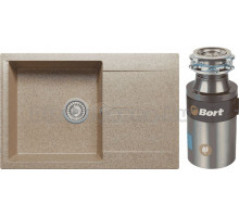 Комплект Мойка Polygran Gals 760 песочная + Измельчитель Bort Titan 4000 Plus