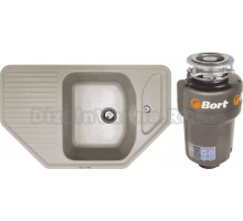 Комплект Мойка Zigmund & Shtain Eckig 800 речной песок + Измельчитель Bort Titan 5000