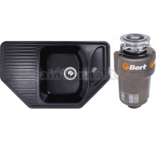 Комплект Мойка Zigmund & Shtain Eckig 800 темная скала + Измельчитель Bort Titan 5000 Control