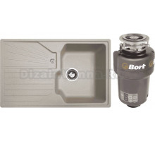 Комплект Мойка Zigmund & Shtain Kaskade 800 речной песок + Измельчитель Bort Titan 5000