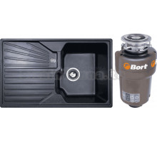 Комплект Мойка Zigmund & Shtain Kaskade 800 темная скала + Измельчитель Bort Titan 5000 Control