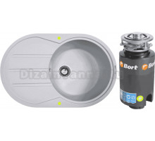 Комплект Мойка Zigmund & Shtain Kreis OV 770 D млечный путь + Измельчитель Bort Titan 4000