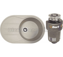 Комплект Мойка Zigmund & Shtain Kreis OV 770 D речной песок + Измельчитель Bort Titan 5000