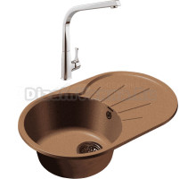 Комплект Мойка GranFest Rondo GF-R750 L терракот + Смеситель MEGA Mega MG-SUN03