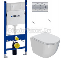 Комплект Унитаз подвесной Bauedge Bau Dream Hurricane 5 Inclosed + Инсталляция Geberit Duofix Delta 458.149.21.1 с кнопкой смыва, хром