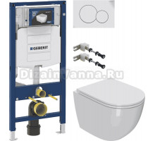 Комплект Унитаз подвесной Bauedge Bau Dream Hurricane 5 Inclosed + Инсталляция Geberit Duofix UP 320 111.300.00.5 + Крепления 111.815.00.1 к стене + Кнопка Sigma 01 115.770.11.5 белая