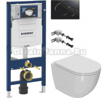 Комплект Унитаз подвесной Bauedge Bau Dream Hurricane 5 Inclosed + Инсталляция Geberit Duofix UP 320 111.300.00.5 + Крепления 111.815.00.1 к стене + Кнопка Sigma 01 115.770.DW.5 черная