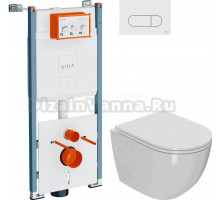 Комплект Унитаз подвесной Bauedge Bau Dream Hurricane 5 Inclosed + Инсталляция VitrA V-Fix Core 732-5800-01PV + Кнопка Root Round 740-2200 белая глянцевая