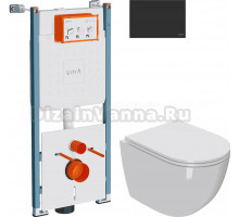 Комплект Унитаз подвесной Bauedge Bau Dream Hurricane 5 Inclosed + Инсталляция VitrA V-Fix Core 732-5800-01PV + Кнопка Root Round 740-2211 черная матовая
