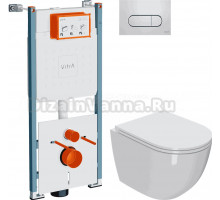 Комплект Унитаз подвесной Bauedge Bau Dream Hurricane 5 Inclosed + Инсталляция VitrA V-Fix Core 732-5800-01PV + Кнопка Root Round 740-2280 хром