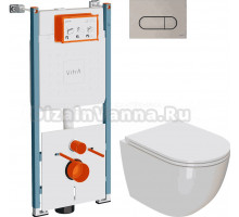 Комплект Унитаз подвесной Bauedge Bau Dream Hurricane 5 Inclosed + Инсталляция VitrA V-Fix Core 732-5800-01PV + Кнопка Root Round 740-2295 никель