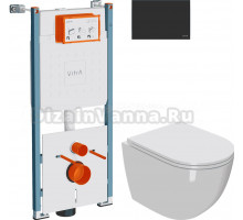 Комплект Унитаз подвесной Bauedge Bau Dream Hurricane 5 Inclosed + Инсталляция VitrA V-Fix Core 732-5800-01PV + Кнопка Root Square 740-2311 черная матовая