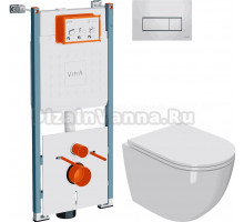 Комплект Унитаз подвесной Bauedge Bau Dream Hurricane 5 Inclosed + Инсталляция VitrA V-Fix Core 732-5800-01PV + Кнопка Root Square 740-2380 хром