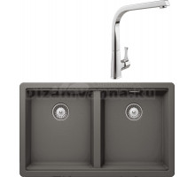 Комплект Мойка Schock Greenwich 80-2 Cristadur серебристый камень + Смеситель MEGA Mega MG-SUN03